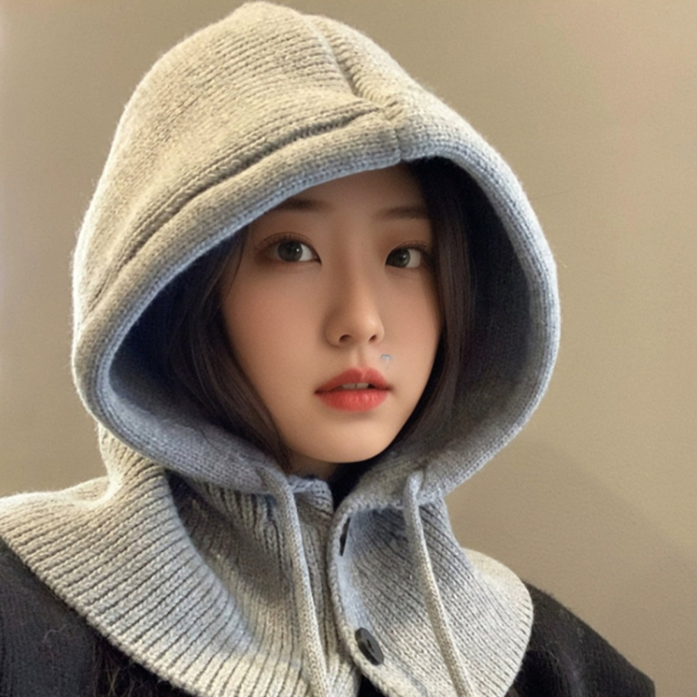 니트바라클라바 후드 남자 여성 단추 패딩 알래스카워머 넥 방한 와이드핏 후드 - 상품 이미지