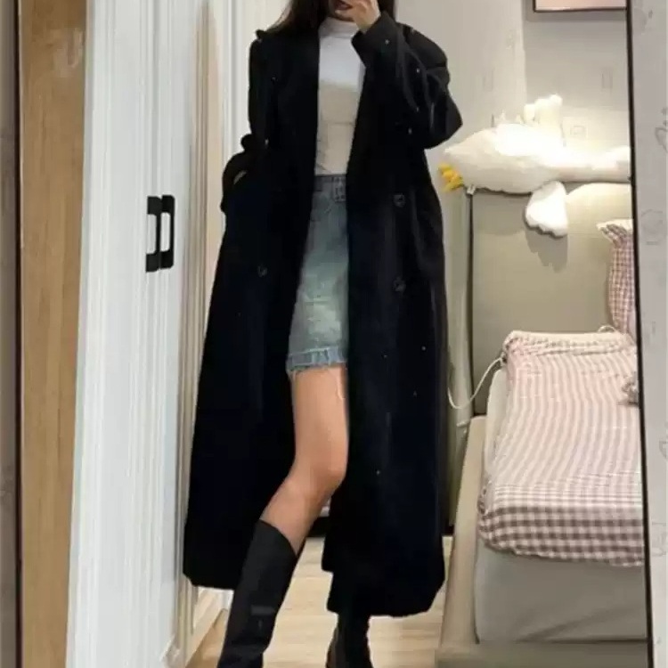아이브 안유진 코트 블랙 인스타그램 루즈핏 모직 의상 옷 패션 - 상품 이미지