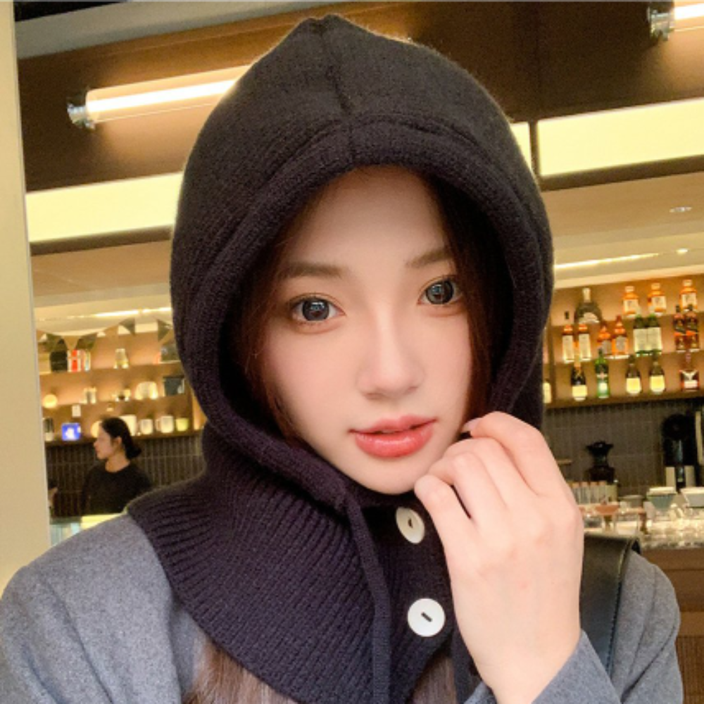 니트바라클라바 후드 남자 여성 단추 패딩 알래스카워머 넥 방한 와이드핏 후드 - 상세 이미지 4
