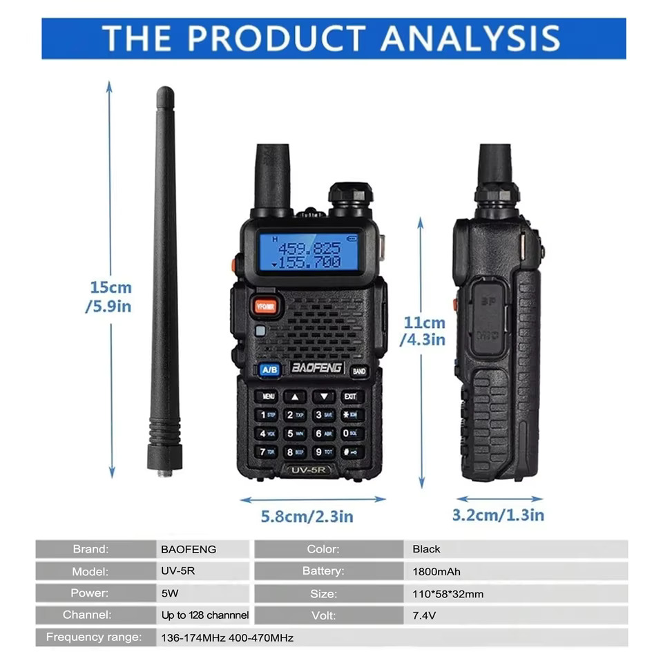 스틱pc 미니피씨 Baofeng UV-5R USB 장거리 햄 아마추어 FM 라디오 휴대용 양방향 cb무전기 워키탈 1 개 2 : 돈나무유통