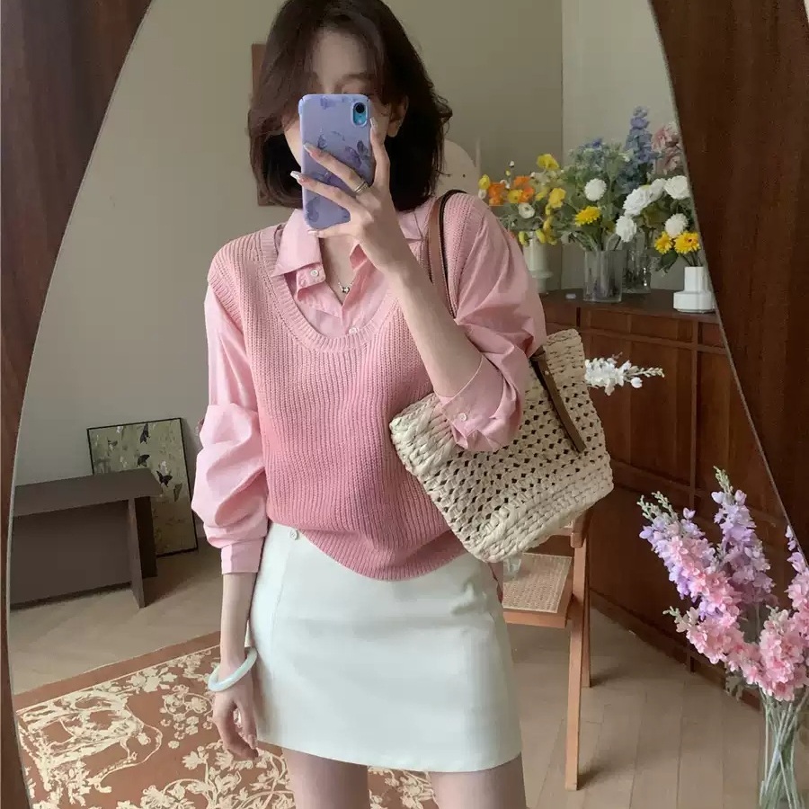 돌싱포맨 160화 함은정 조끼 니트 핑크 데일리 V넥 의상 옷 패션 - 상품 이미지