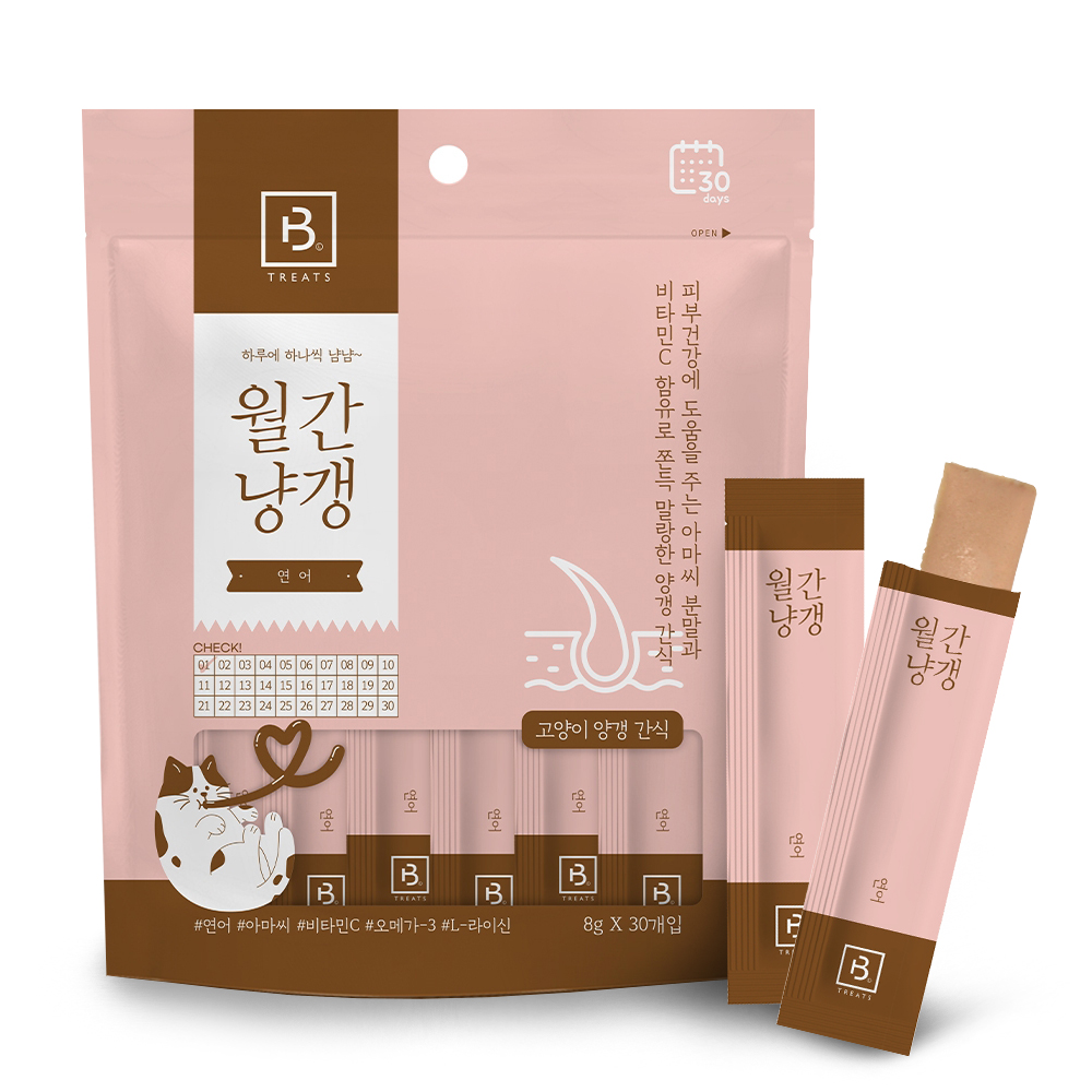 브리더랩 월간 냥갱 고양이 츄르 스틱 양갱 젤리 냥이 간식 연어, 8g, 30개 - 상품 이미지