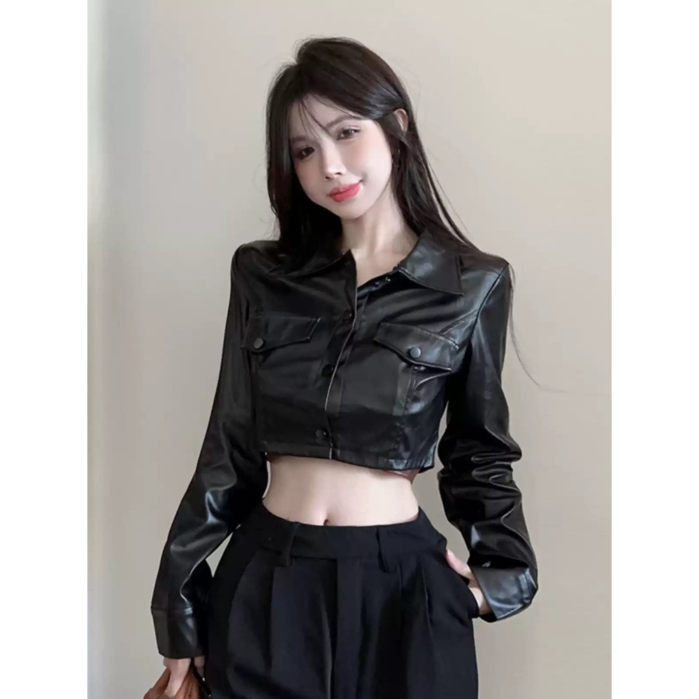 로제 레더 자켓 블랙 공항패션 크롭 가을 의상 옷 패션 - 상세 이미지 4