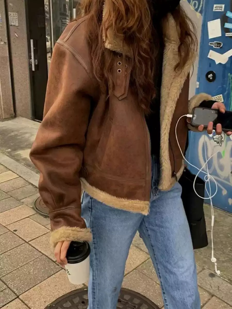 임지연 무스탕 점퍼 공항패션 양모 데일리 의상 옷 패션 - 상세 이미지 5