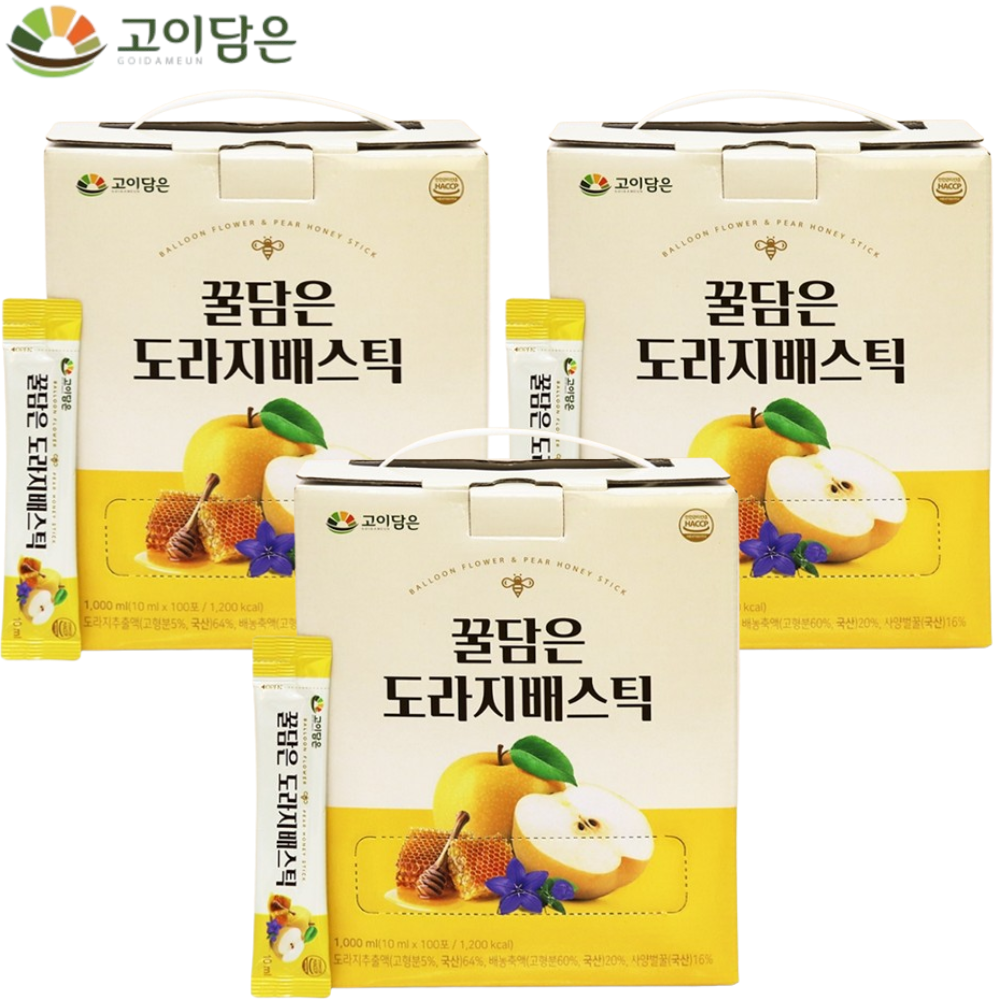 고이담은 프리미엄 배도라지 스틱 10ml 100포 3개 즙 액기스 환절기 목 기관지 건강 - 상품 이미지
