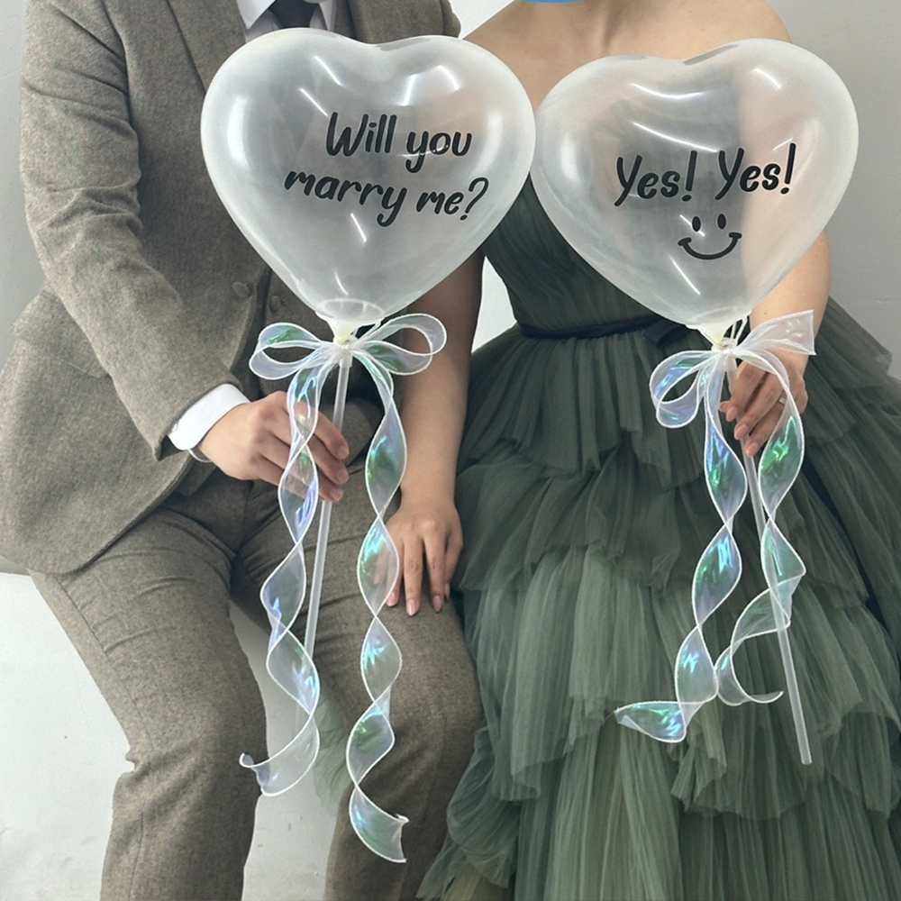 더모음파티 윌유 메리미 셀프 웨딩 촬영 소품 프로포즈 하트 리본 풍선 세트 2P