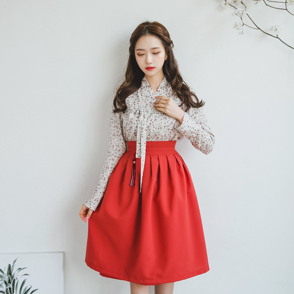 꽃향 레드 허리치마 생활한복 개량 계량 퓨전 반티 - 상세 이미지 3