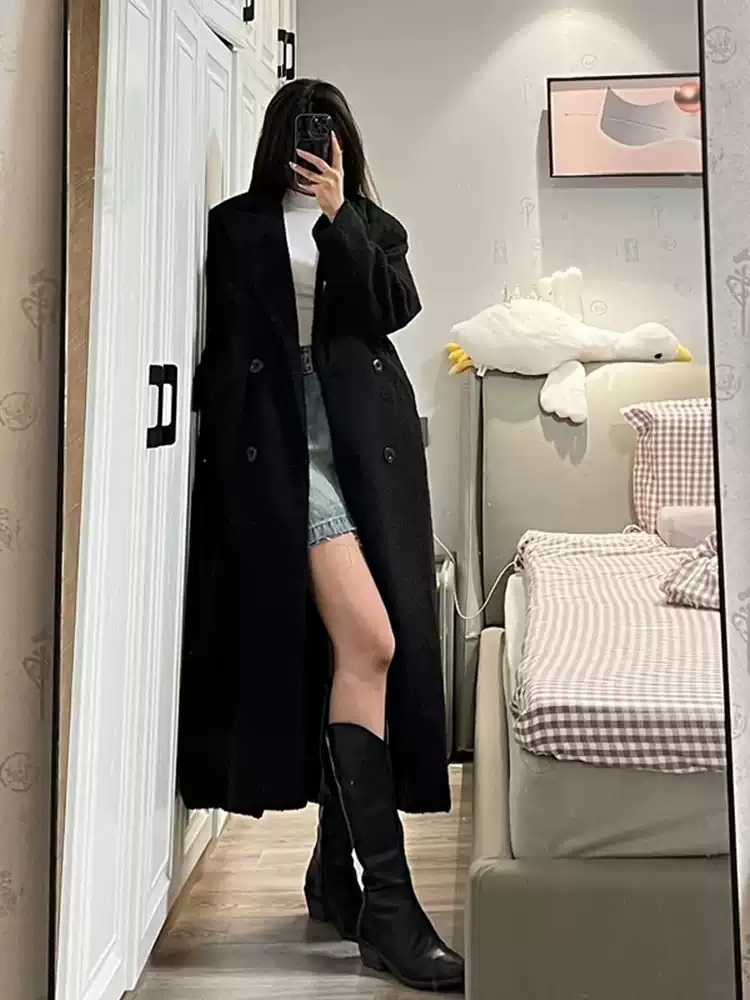아이브 안유진 코트 블랙 인스타그램 루즈핏 모직 의상 옷 패션 - 상세 이미지 2