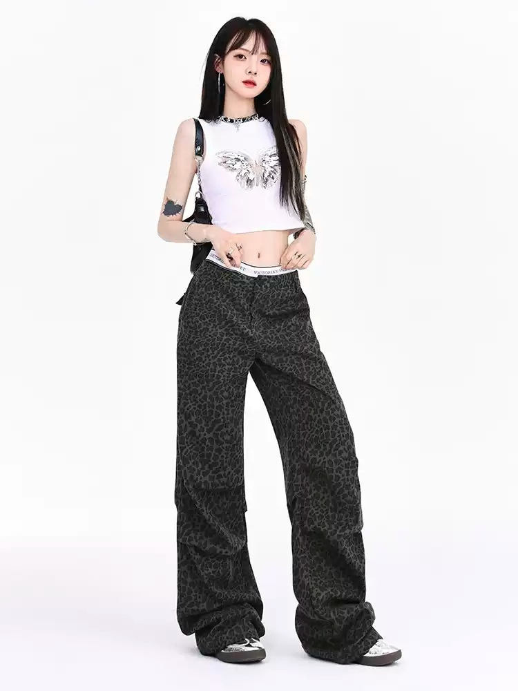 제니 바지 팬츠 호피 공항패션 스트릿 와이드 의상 옷 패션 - 상세 이미지 3