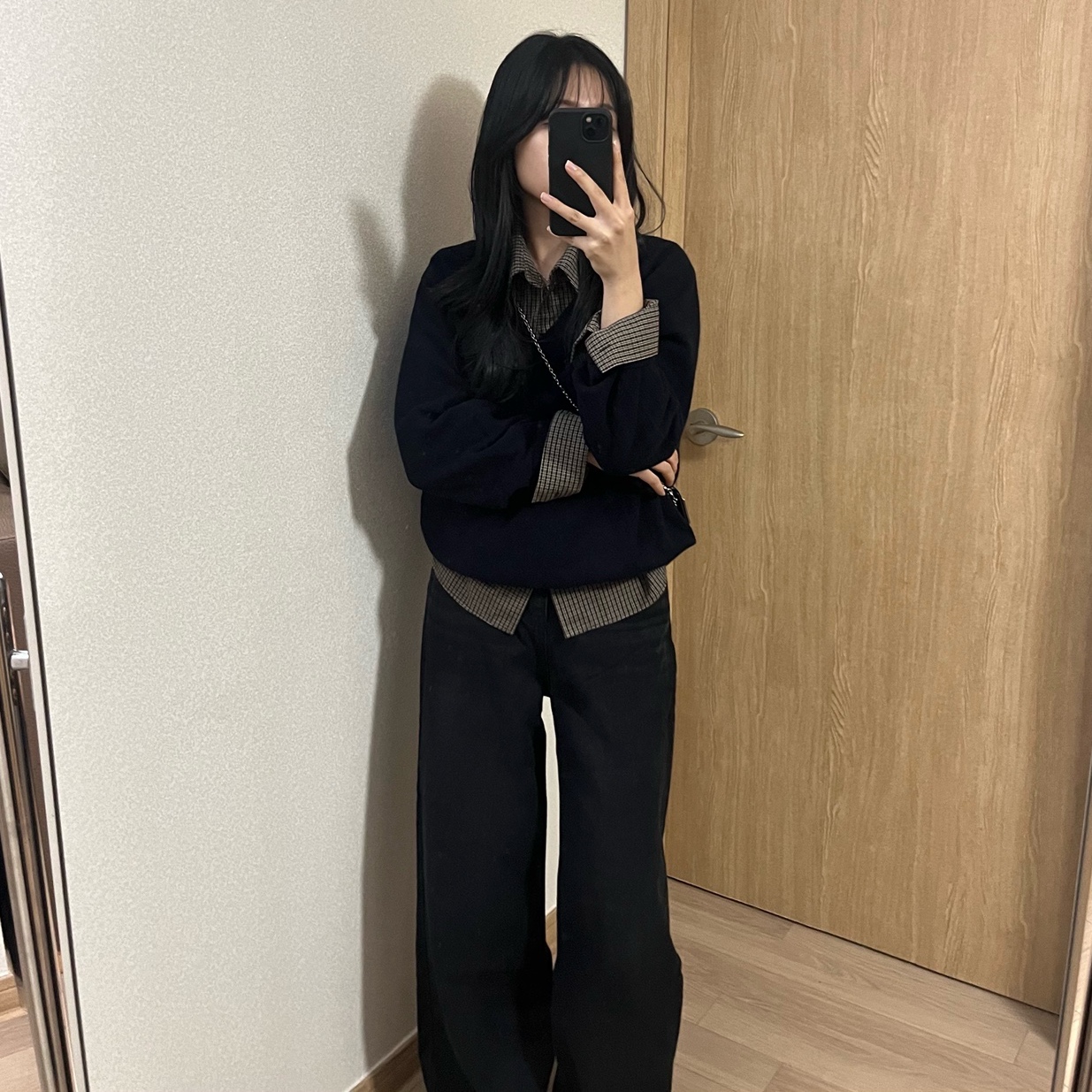 딥브이넥 니트 울55 루즈핏 오버핏 가을 겨울 레이어드 긴팔 깊은브이넥 니트 네이비 그레이 - 상세 이미지 4