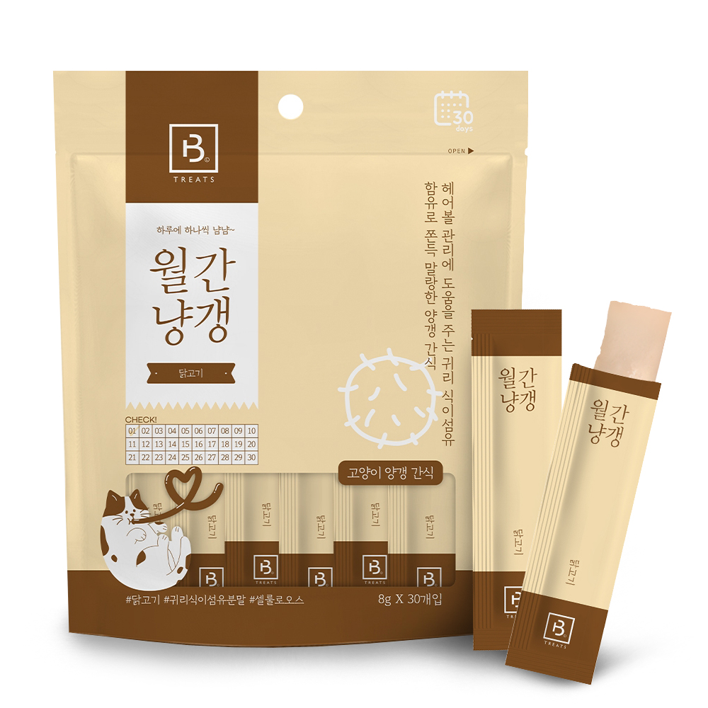 브리더랩 월간 냥갱 고양이 츄르 스틱 양갱 젤리 냥이 간식 닭고기, 8g, 30개 - 상품 이미지