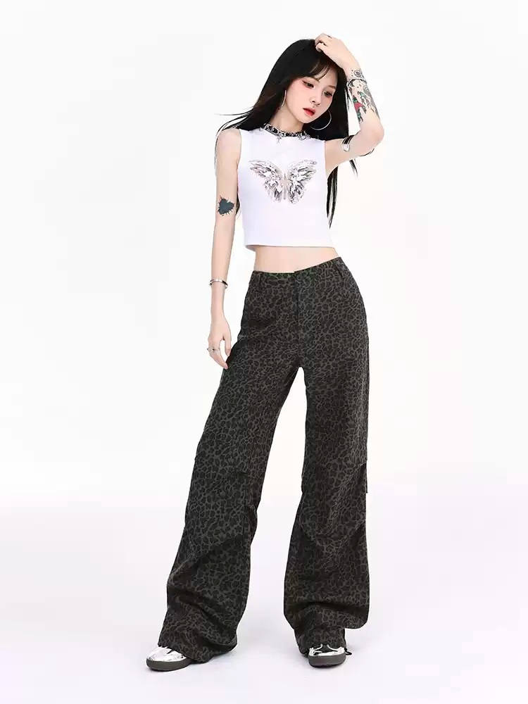 제니 바지 팬츠 호피 공항패션 스트릿 와이드 의상 옷 패션 - 상세 이미지 4