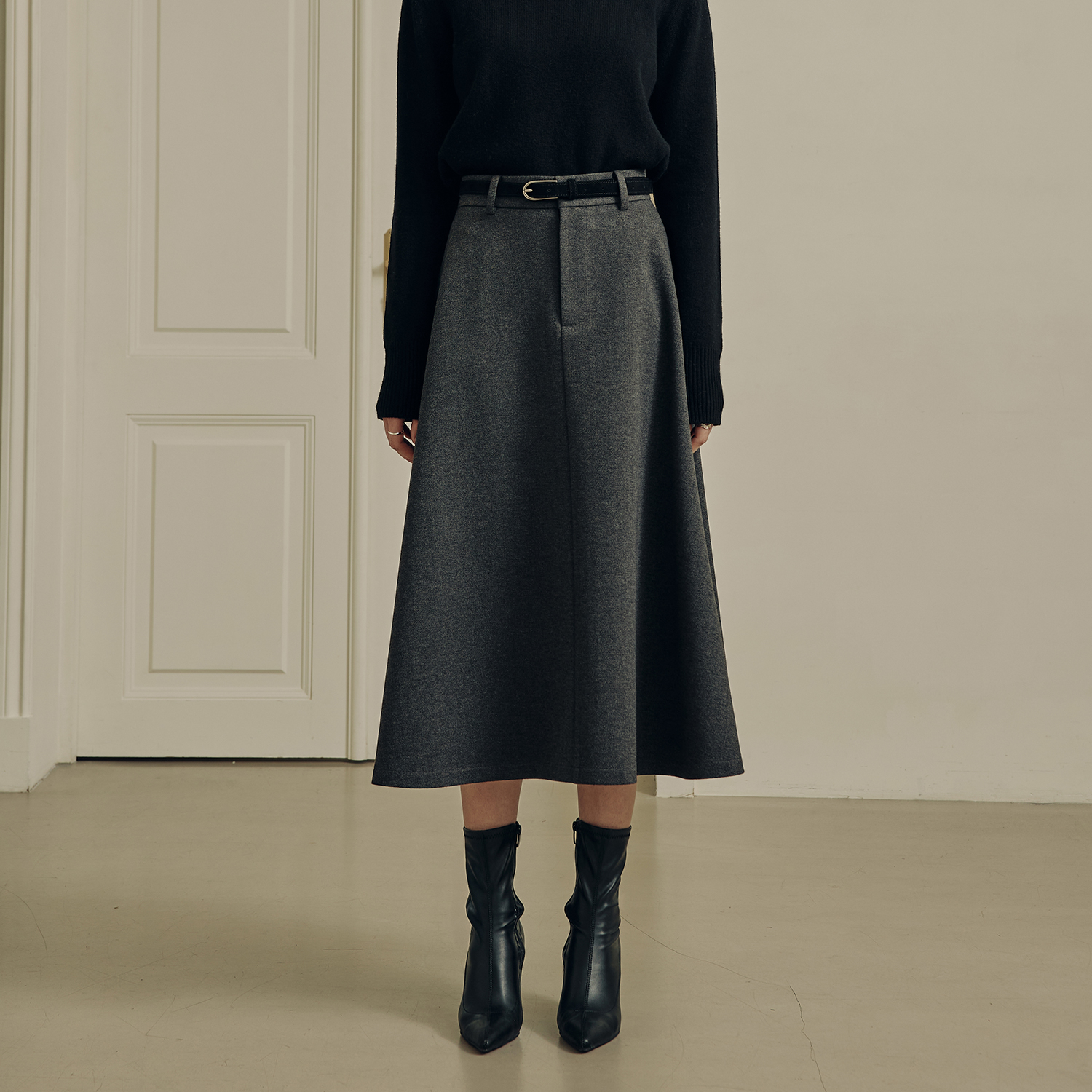 [제로스트릿] 르제로 헤링본 에이라인 플레어 스커트 LeZERO HERRINGBONE A LINE FLARE SKIRT / GRAY - 상품 이미지