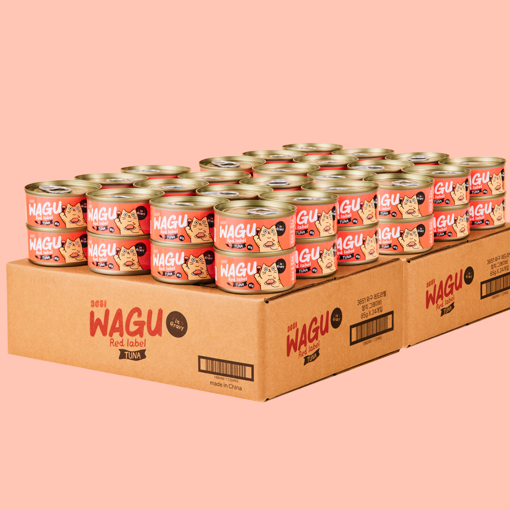 3651 와구 고양이 간식 습식캔 참치 레드라벨, 85g, 48개 - 상품 이미지