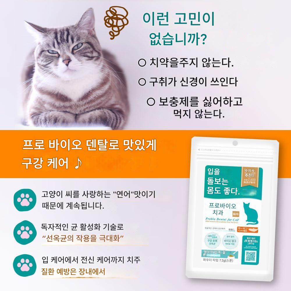 일본 프로바이오 덴탈 고양이 구강 케어 치약 보충제 파우더 1봉지 30일분 - 상세 이미지 5