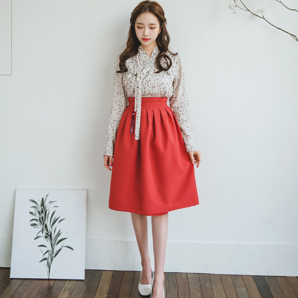 꽃향 레드 허리치마 생활한복 개량 계량 퓨전 반티 - 상세 이미지 2