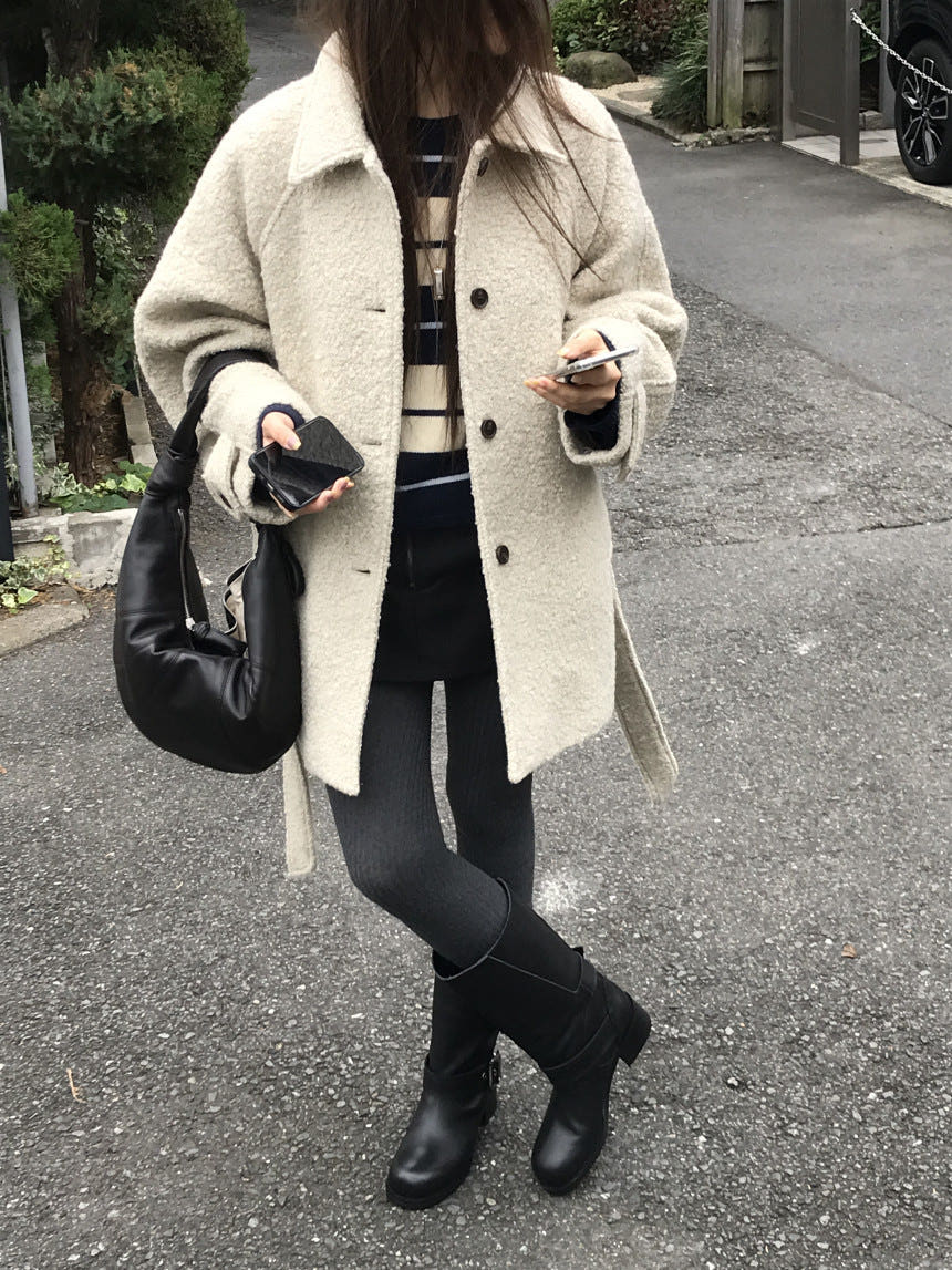 누즈 럼블 부클 카라넥 하프코트 상세 이미지 4