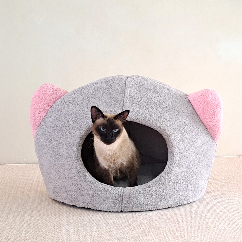 개과천선 파니니 고양이 하우스 귀여운 반려묘 극세사 캣 숨숨집 강아지 꿀잠 그레이 핑크 - 상세 이미지 4