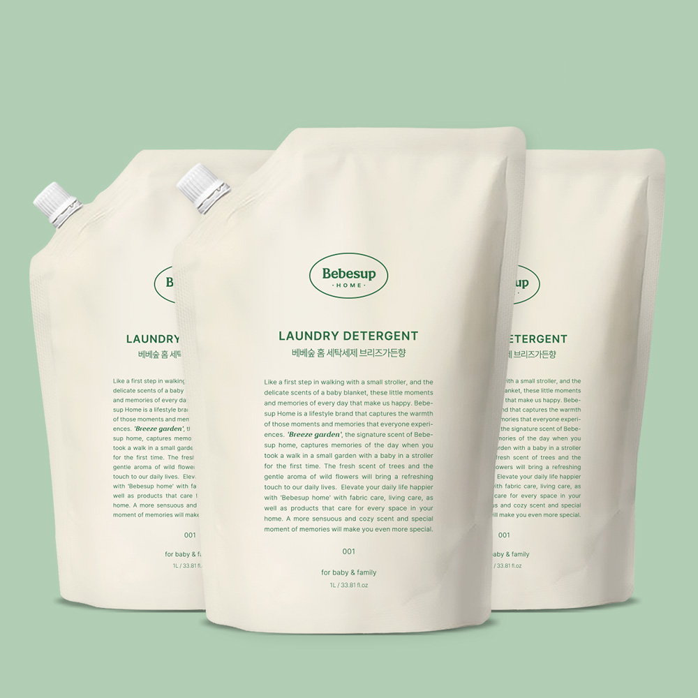 베베숲 홈 유아 세탁세제 브리즈가든향 리필 1L 3개
