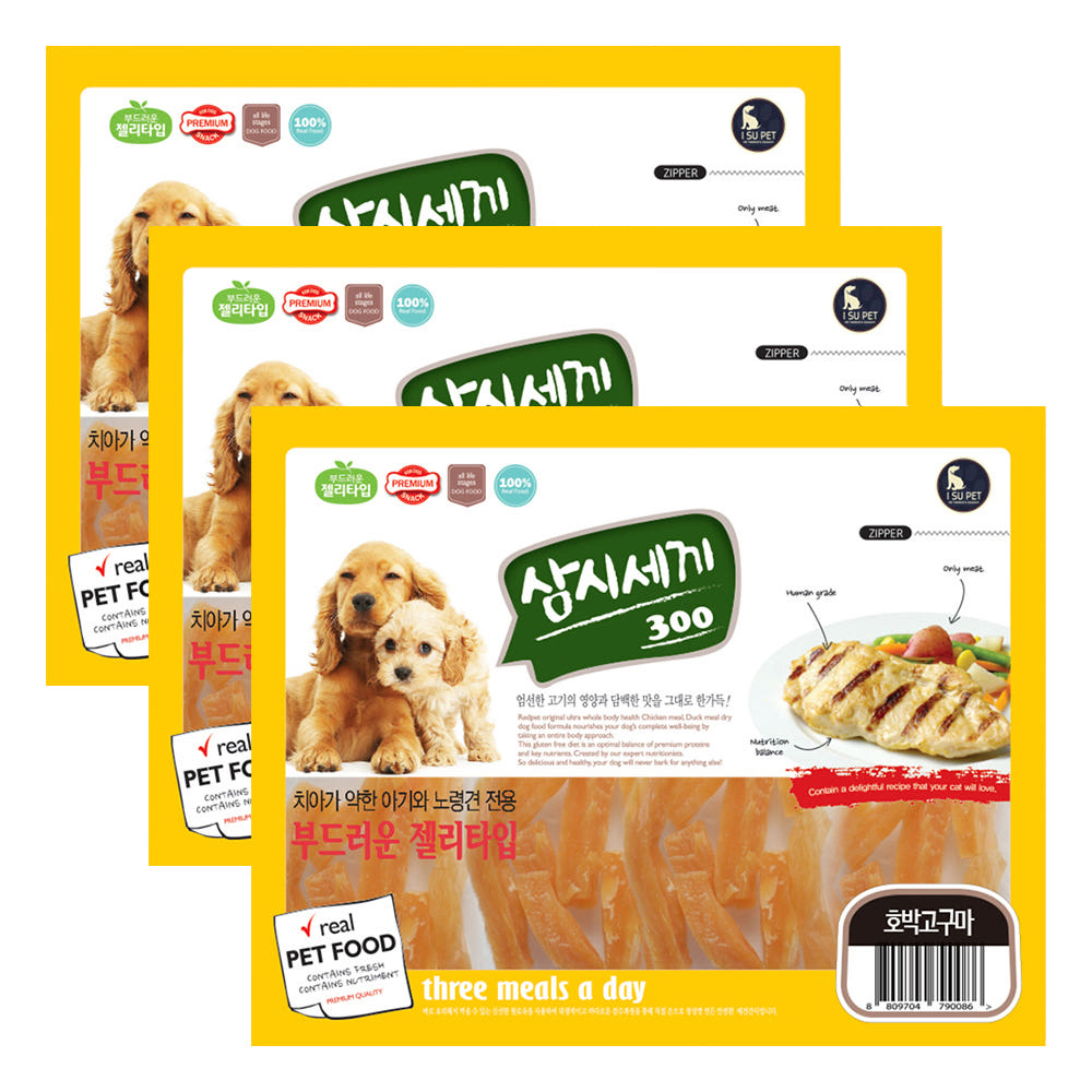 삼시세끼 대용량 강아지 영양 간식 육포 사사미 호박고구마, 300g, 3개