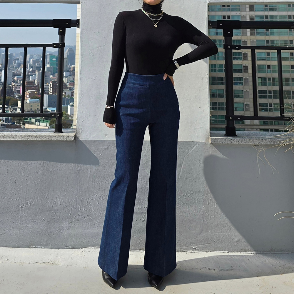 여름 하이웨스트 데님 부츠컷슬랙스 여자 화이트슬랙스 화이트데님 부츠컷팬츠 나팔바지 이미지 7