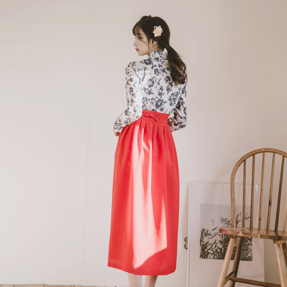 화란 레드 허리치마 생활한복 개량 계량 퓨전 반티 - 상세 이미지 2