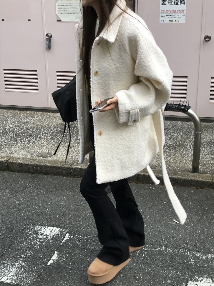 누즈 럼블 부클 카라넥 하프코트 상세 이미지 5