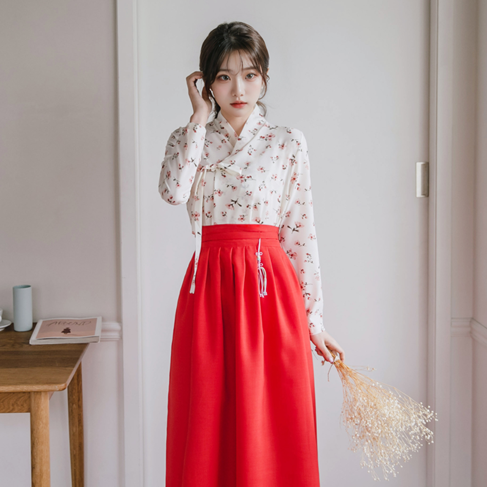 화란 레드 허리치마 생활한복 개량 계량 퓨전 반티 - 상세 이미지 4