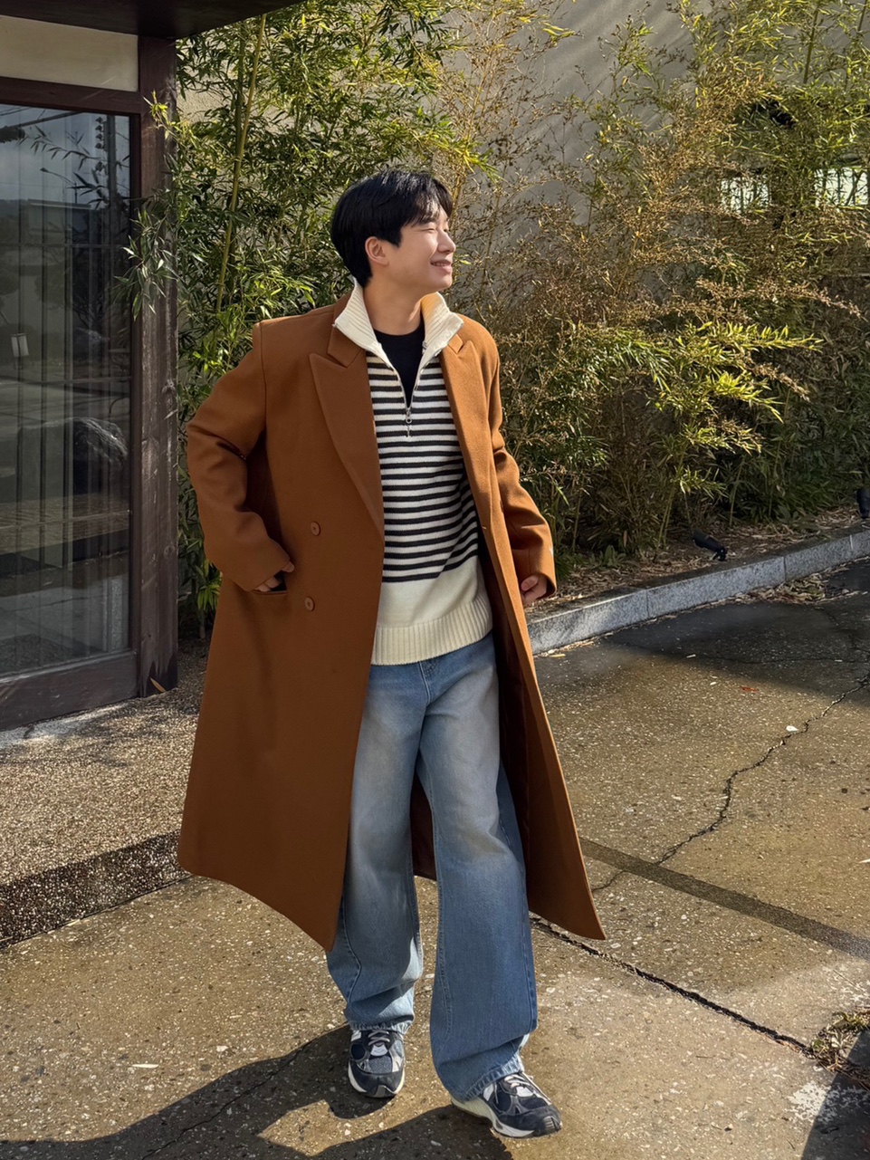 필립 소프트 오버핏 울 더블코트 / 남자 겨울 데일리 루즈핏 블랙 카멜 브라운 롱코트 - 상세 이미지 4