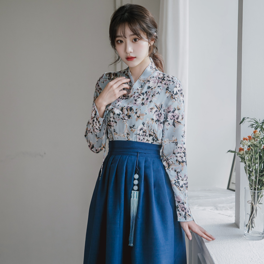 생활한복 세트 물망초+차미 개량 계량 퓨전 반티-166 이미지 8