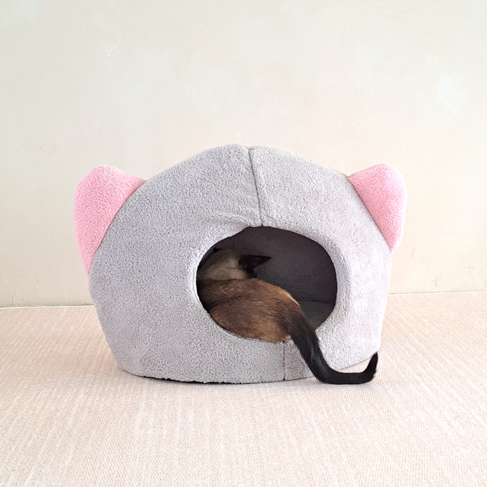 개과천선 파니니 고양이 하우스 귀여운 반려묘 극세사 캣 숨숨집 강아지 꿀잠 그레이 핑크 - 상세 이미지 3