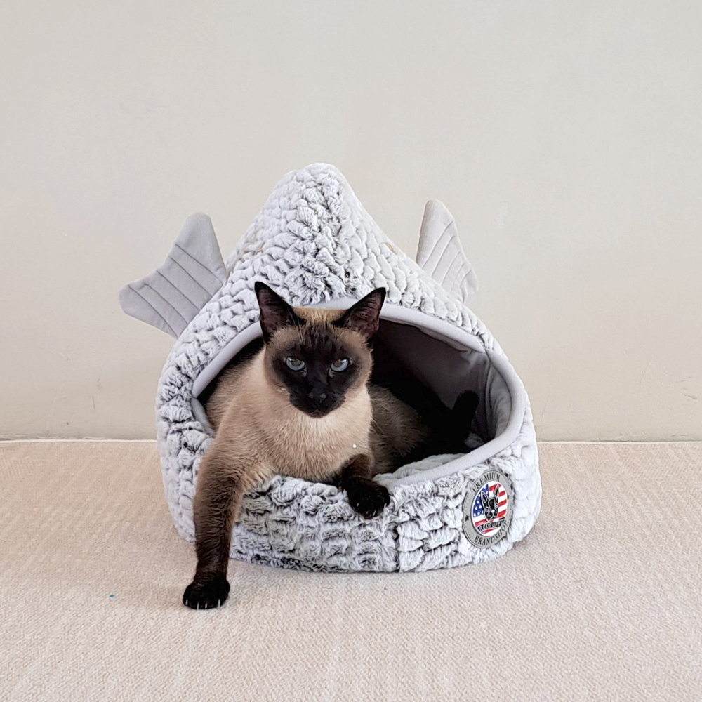 개과천선 물고기 숨숨 고양이 하우스 귀여운 반려묘 극세사 숨숨집 강아지 꿀잠 침대 그레이 - 상세 이미지 3