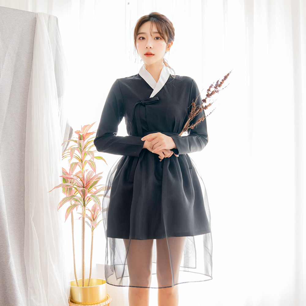 귀연 블랙 쉬폰 허리치마 생활한복 개량 계량 퓨전 반티 - 상세 이미지 5