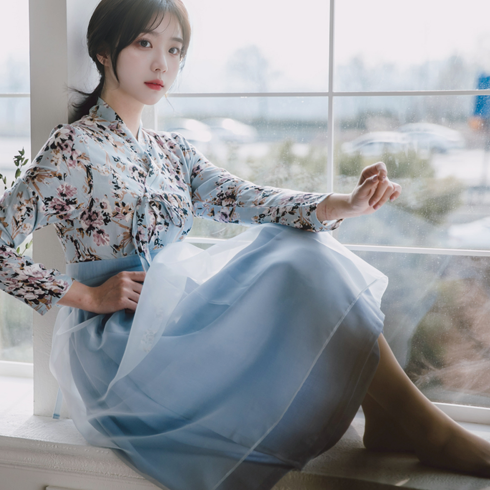 생활한복 세트 물망초+닻별+도화 개량 계량 퓨전 반티-166 - 상세 이미지 4