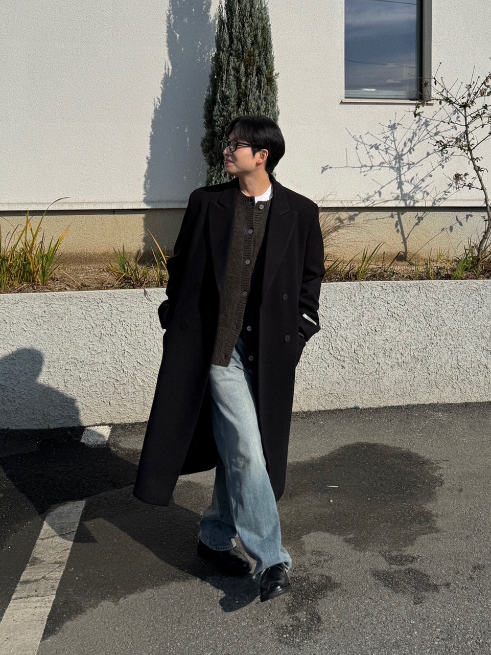 필립 소프트 오버핏 울 더블코트 / 남자 겨울 데일리 루즈핏 블랙 카멜 브라운 롱코트 이미지 8