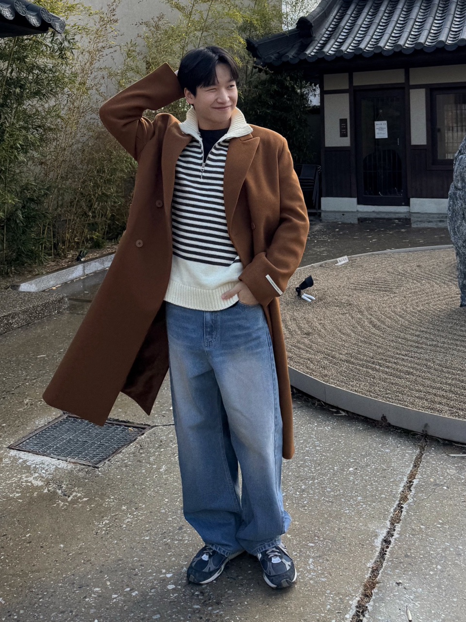 필립 소프트 오버핏 울 더블코트 / 남자 겨울 데일리 루즈핏 블랙 카멜 브라운 롱코트 - 상세 이미지 5