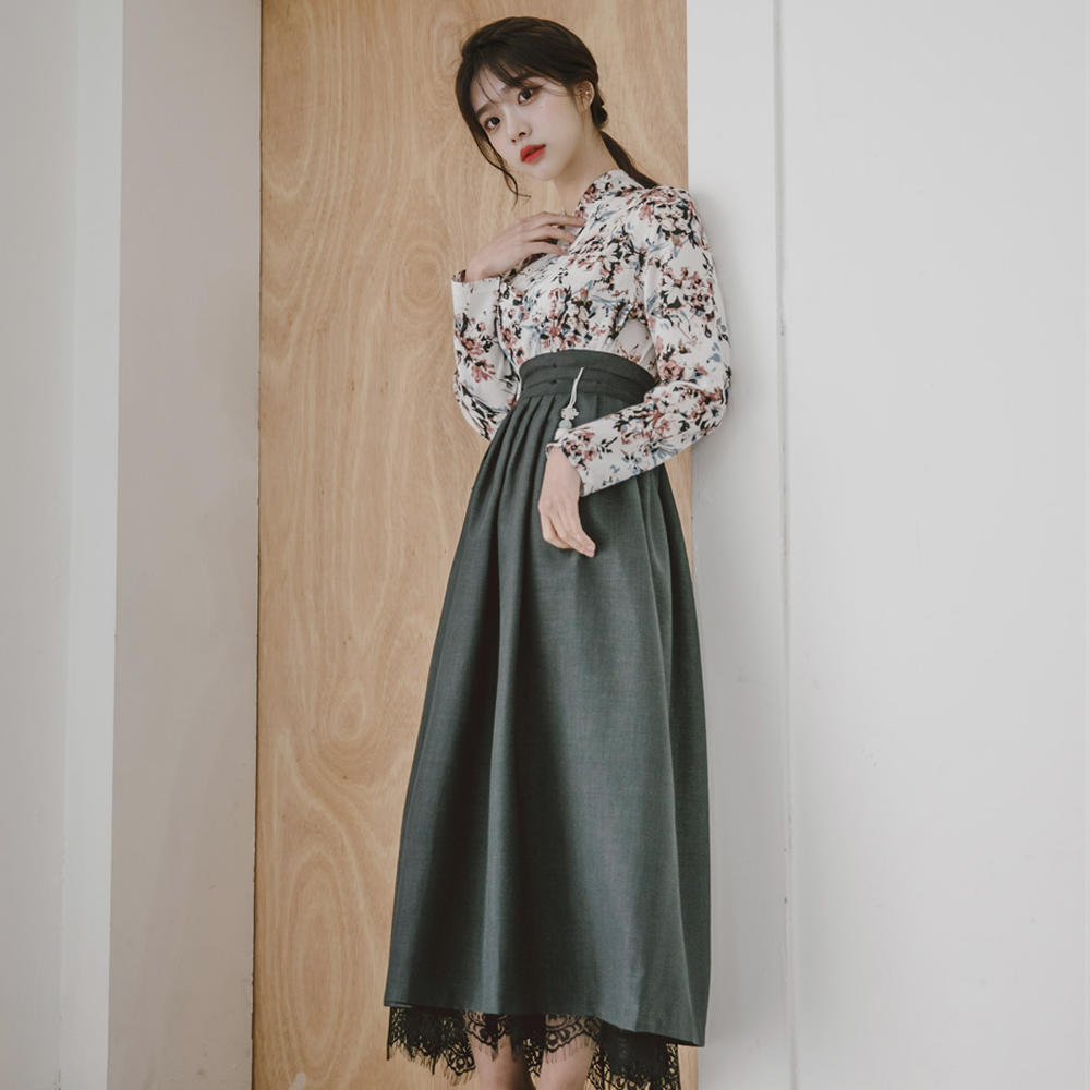 청아 차콜 허리치마 생활한복 개량 계량 퓨전 반티