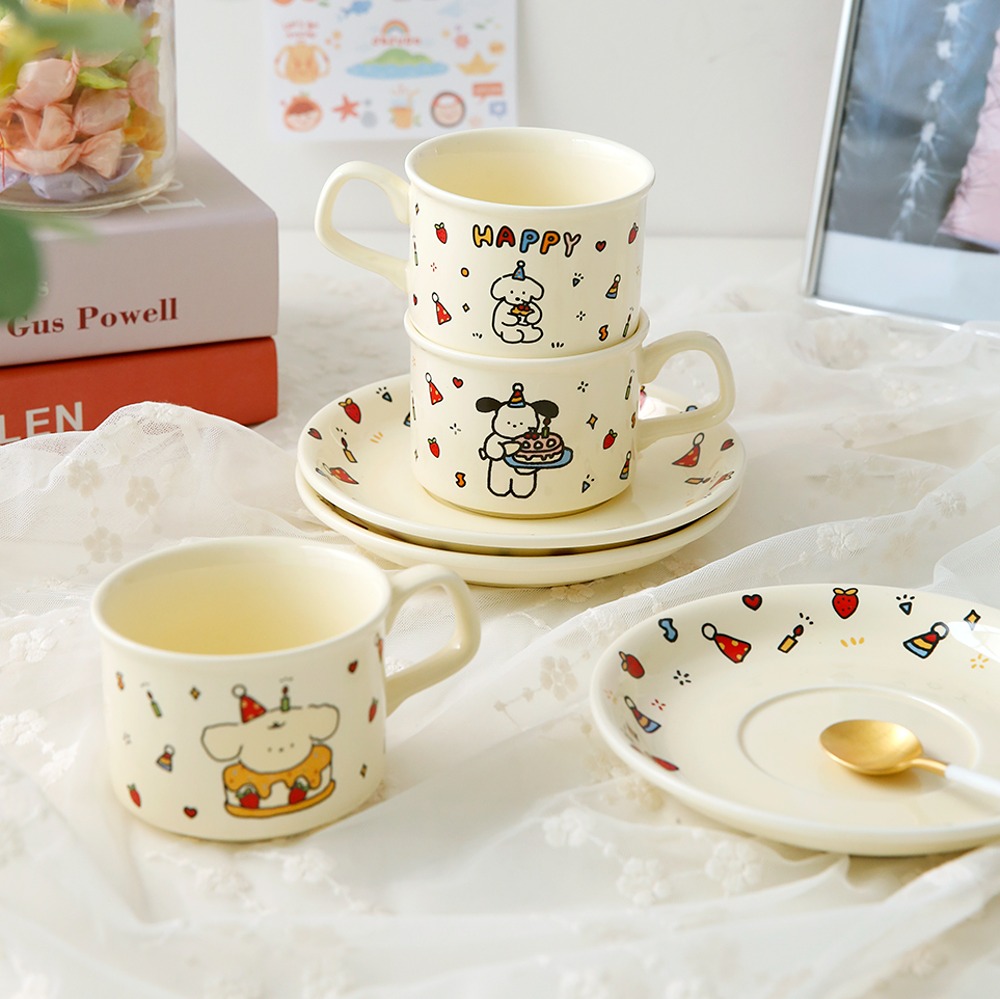 버스데이 퍼피 강아지 홈카페 커피잔 세트