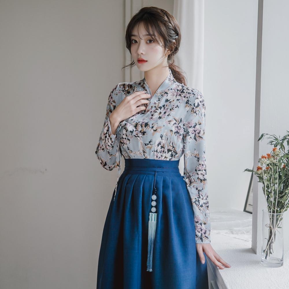 생활한복 세트 물망초+차미 개량 계량 퓨전 반티-166 이미지 7