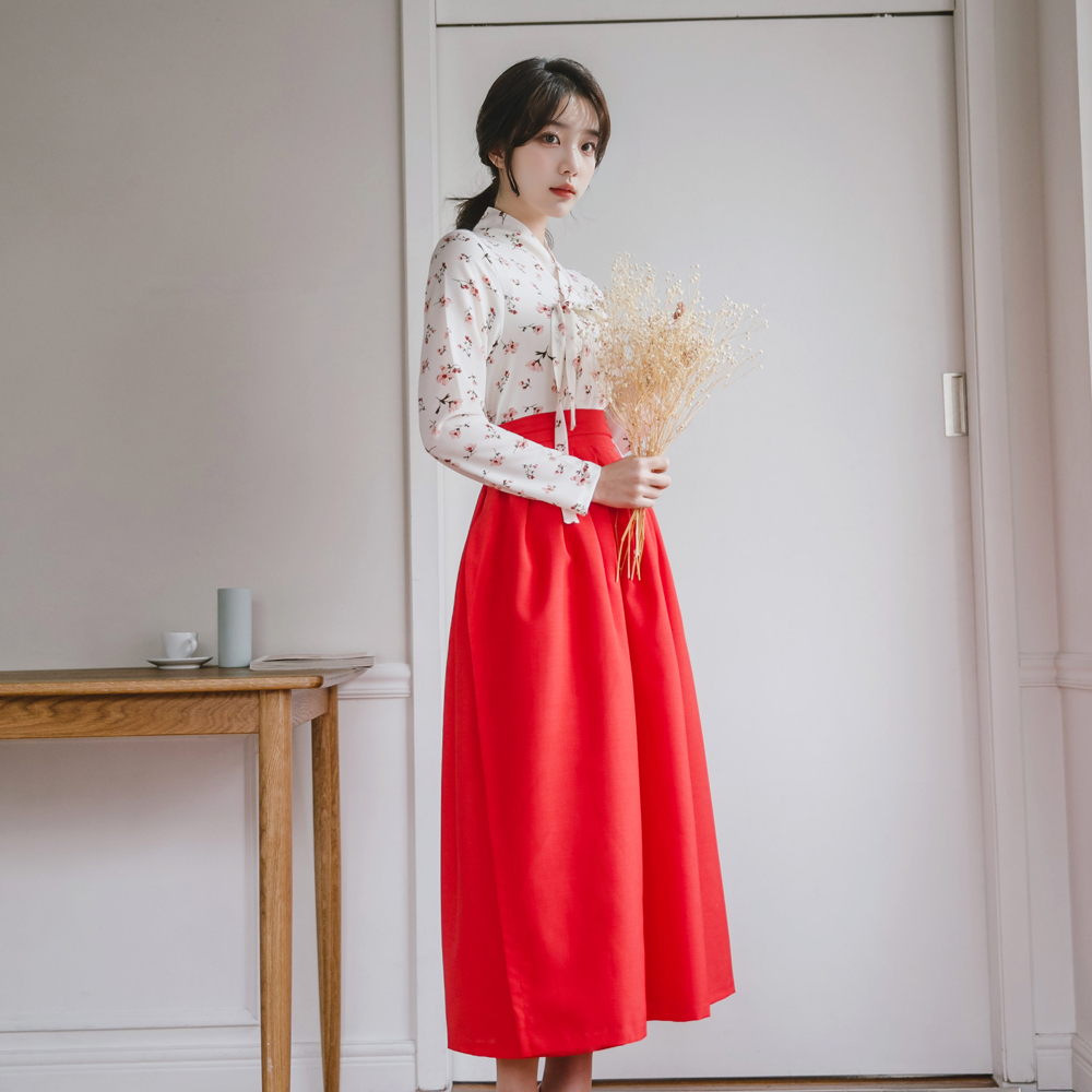 화란 레드 허리치마 생활한복 개량 계량 퓨전 반티 - 상세 이미지 5