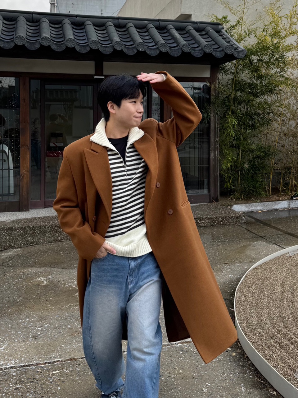 필립 소프트 오버핏 울 더블코트 / 남자 겨울 데일리 루즈핏 블랙 카멜 브라운 롱코트 - 상세 이미지 3
