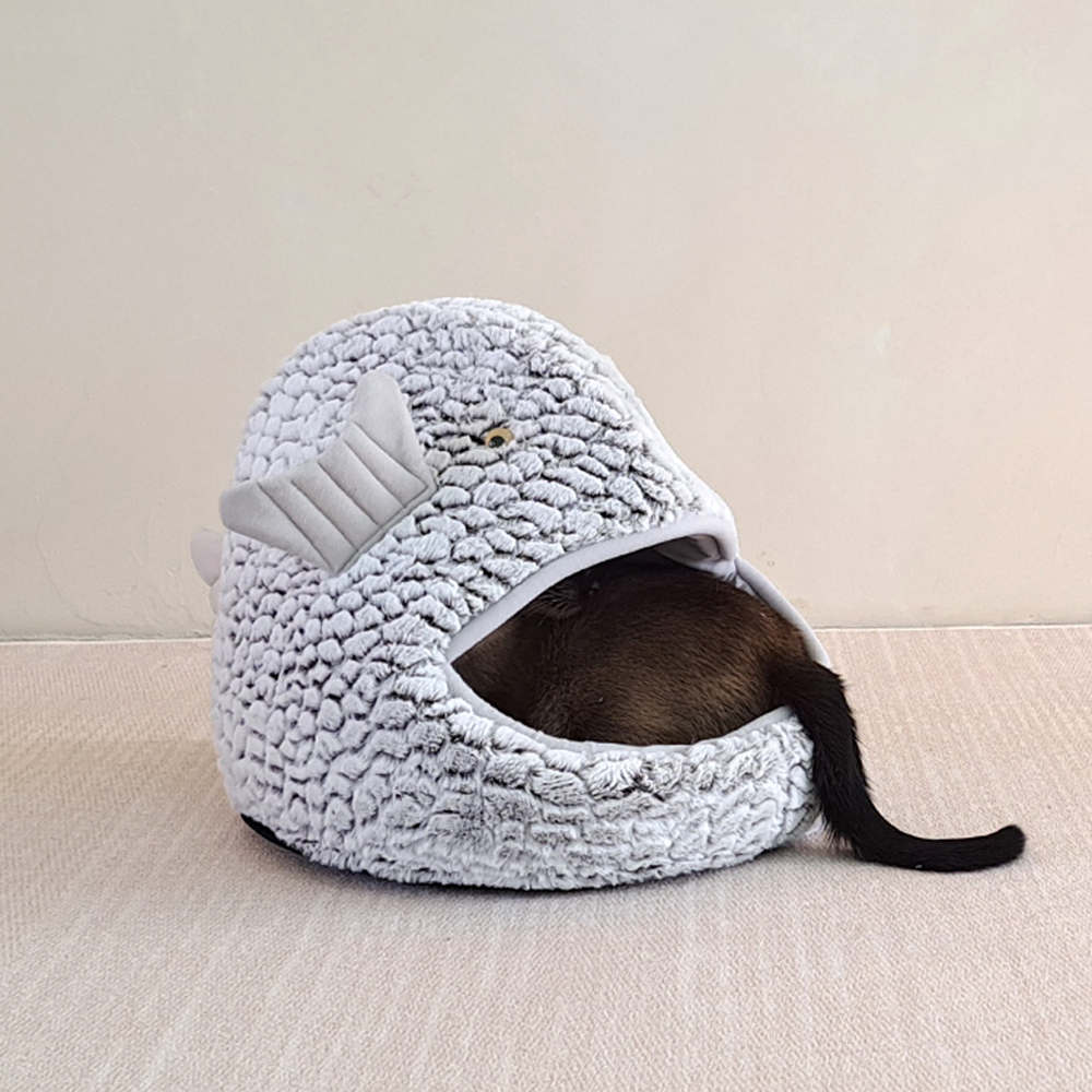 개과천선 물고기 숨숨 고양이 하우스 귀여운 반려묘 극세사 숨숨집 강아지 꿀잠 침대 그레이 - 상세 이미지 2