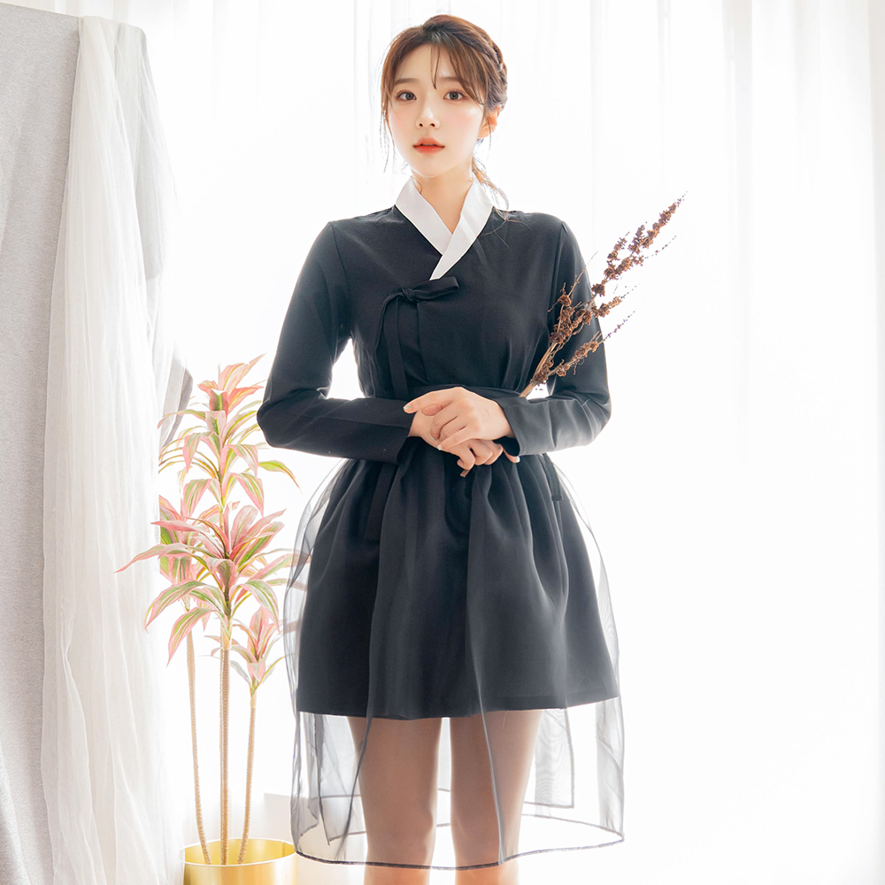 귀연 블랙 쉬폰 허리치마 생활한복 개량 계량 퓨전 반티 - 상세 이미지 4