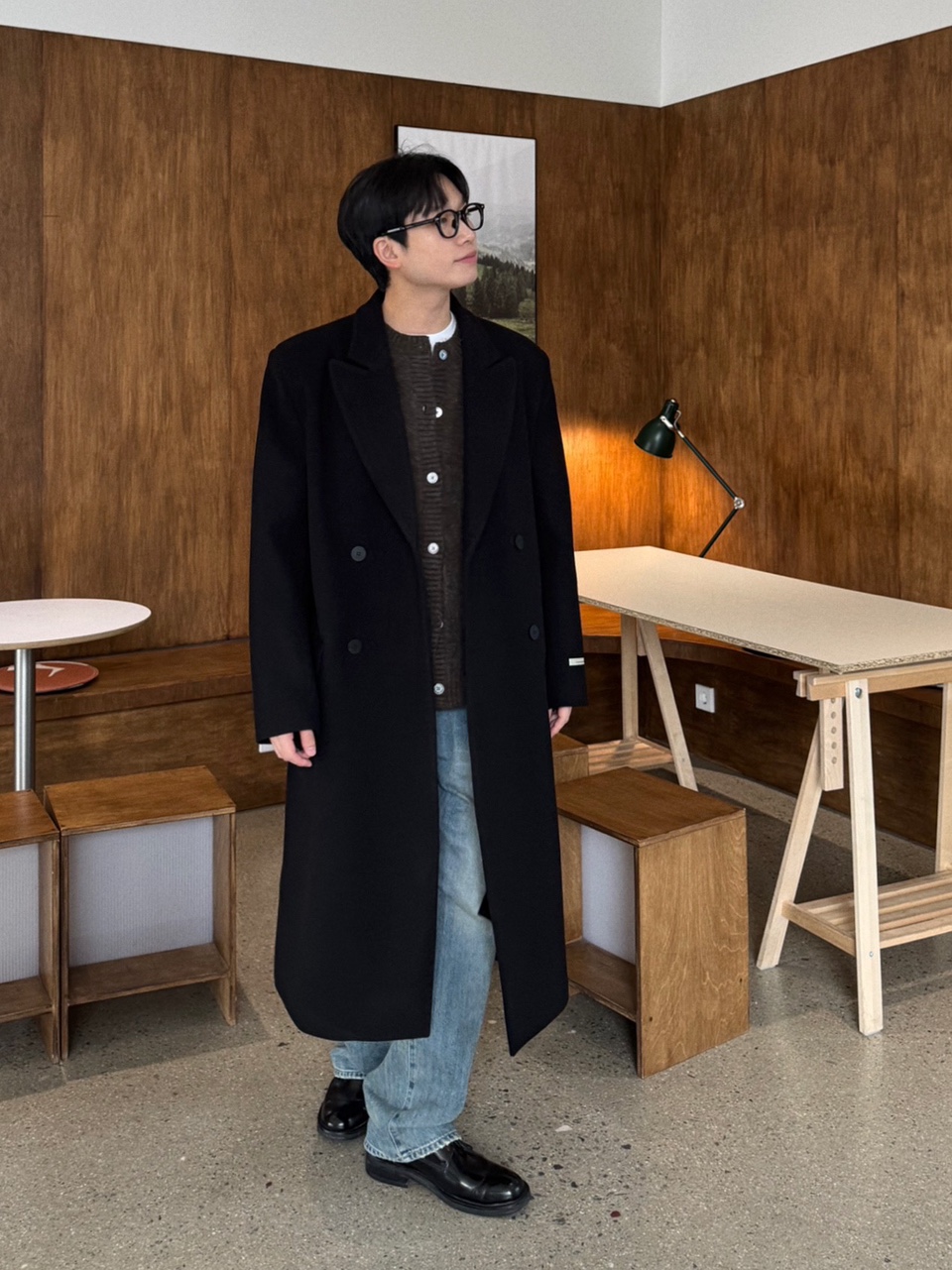 필립 소프트 오버핏 울 더블코트 / 남자 겨울 데일리 루즈핏 블랙 카멜 브라운 롱코트 이미지 6