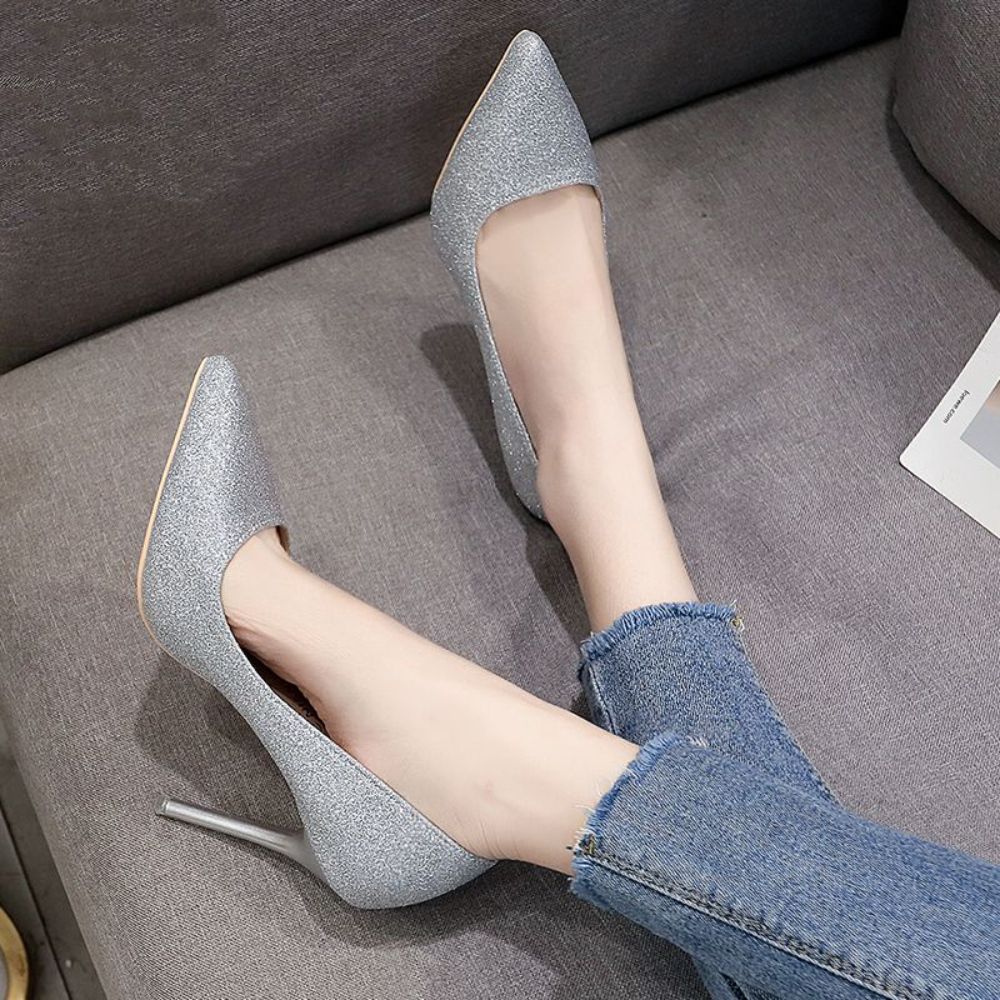 10cm 킬힐 구두 뾰족한 통굽 글리터 스틸레토 빅사이즈 기본 실버 10cm 215mm(33) - 상세 이미지 5