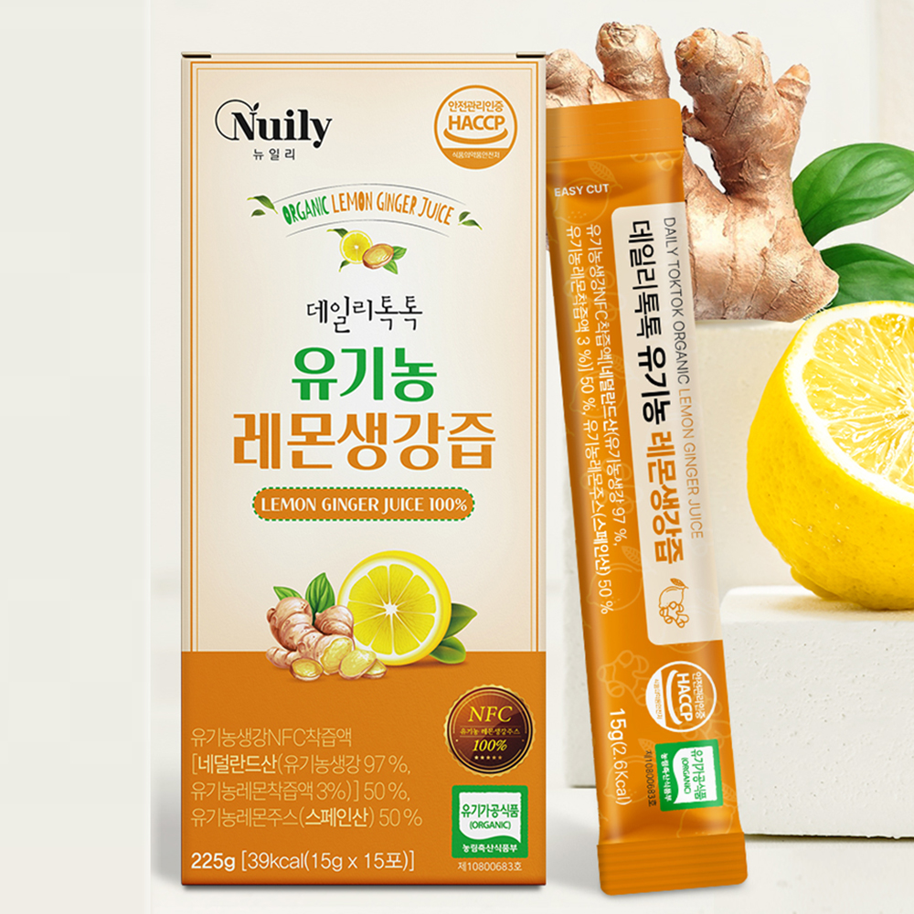 유기농 생강 레몬즙 레몬 착즙 생강차 효능 레몬수 무설탕 스틱