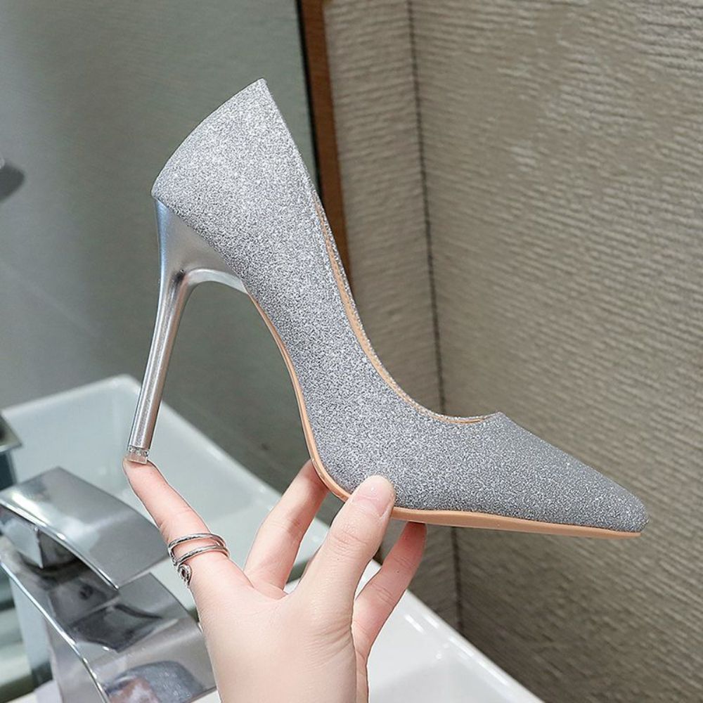 10cm 킬힐 구두 뾰족한 통굽 글리터 스틸레토 빅사이즈 기본 실버 10cm 215mm(33) - 상세 이미지 2