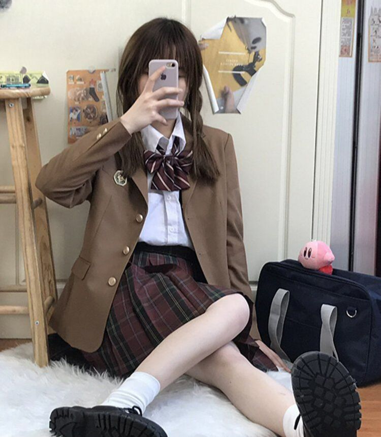 교복 자켓 코스튬 유니폼 코스프레 대학 파티 여학생 정장 촬영 갈색 파티코스튬 할로윈 여성 브라운티티 (레드 뱃지) S - 상세 이미지 2