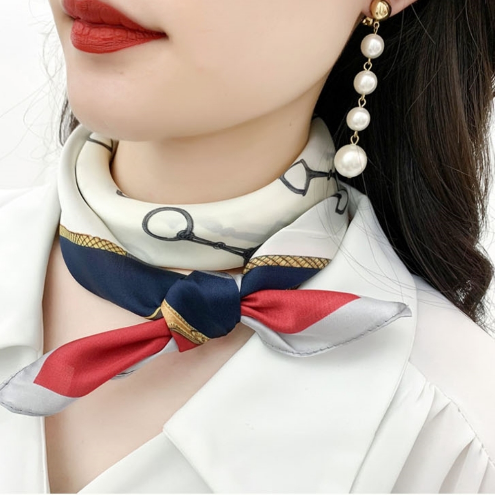 넥카프 트월리 넥보우 넥스카프 명품 성인 스카프빕 여성 목수건 주황색 사계절 실크