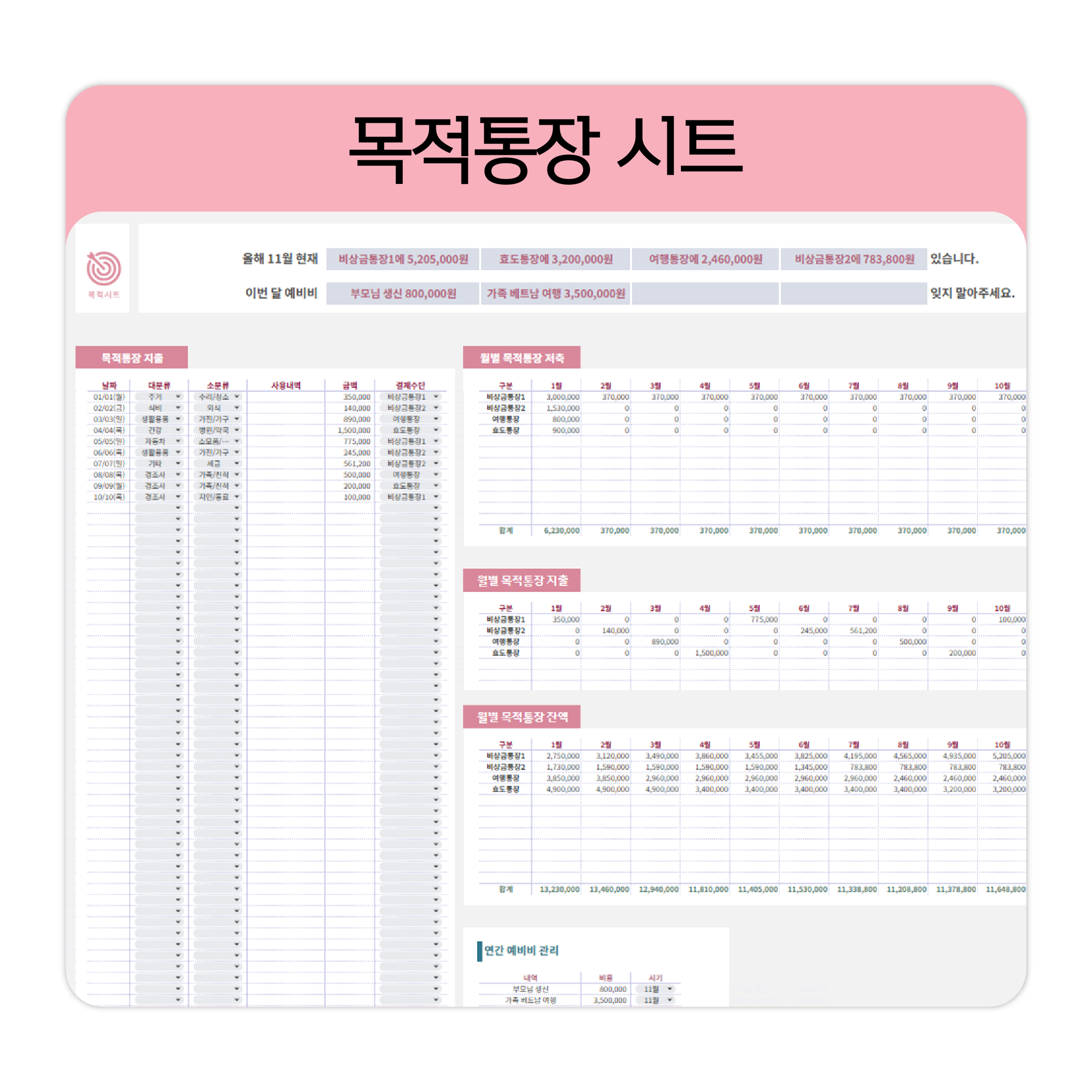 2026년 구글시트 가계부 양식 1년 자동계산 구채희 채움가계부